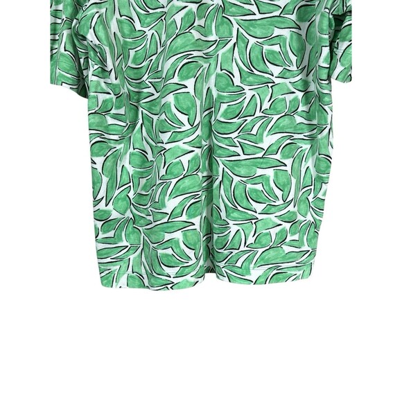 Chico’s‎ Size 3 XL Green White Leaf Print V-Neck Pima Cotton Elbow Sleeve Top - Picture 9 of 12